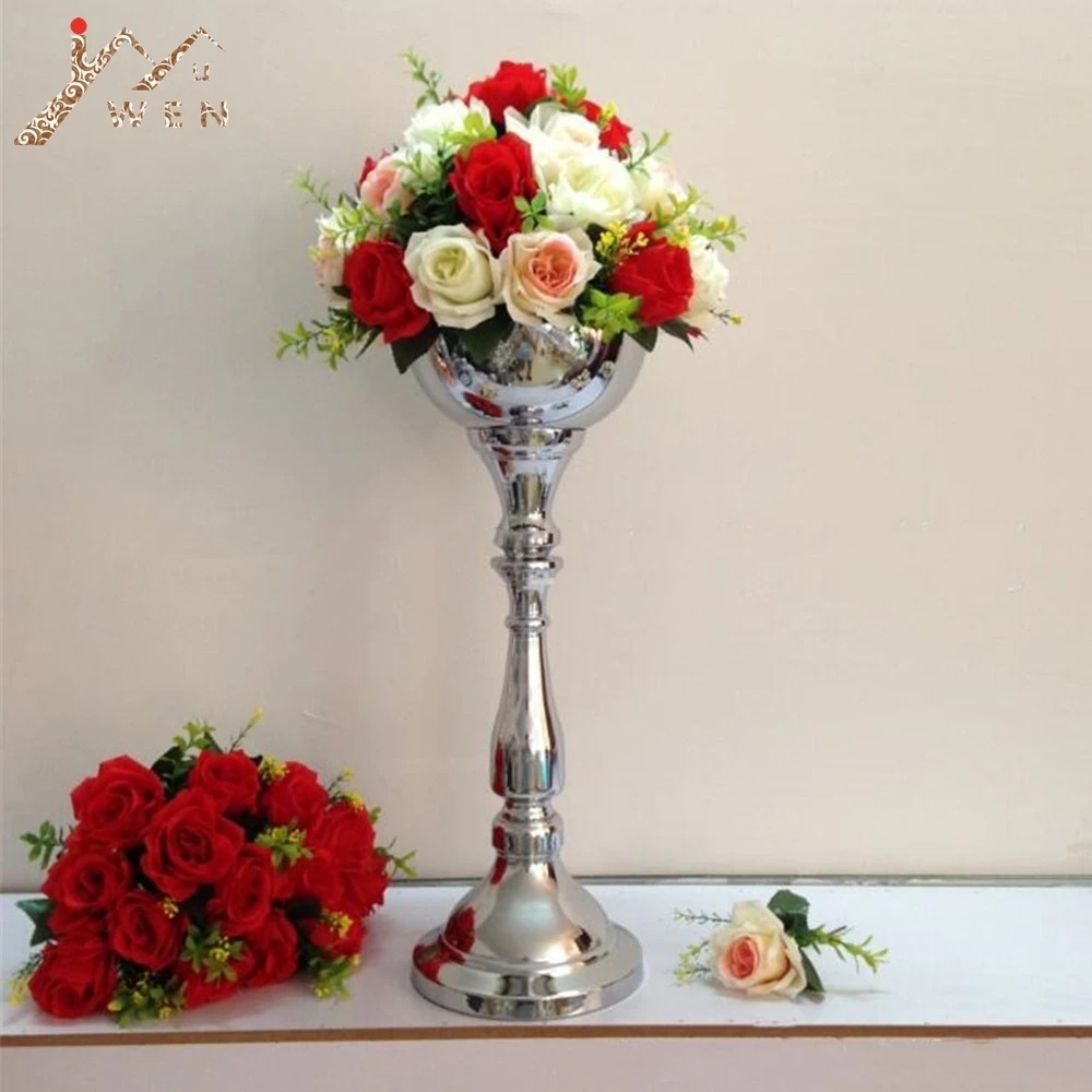 Classic silver finish 55 cm table flower vase wedding event or party road lead home decor metal candlestick 1 lot = 10 pcs