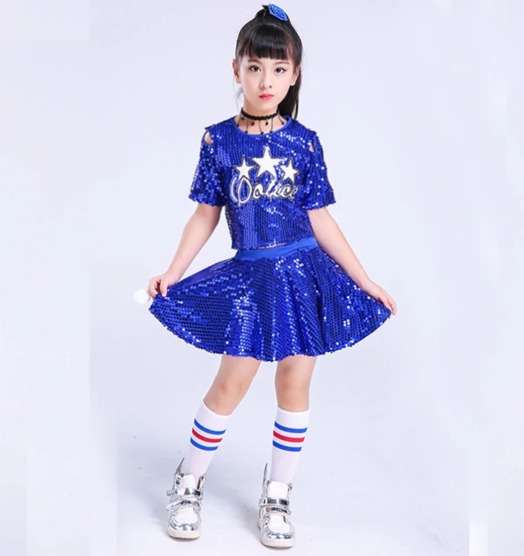 New Child Stage Jazz Dance Modern Cheerleading Costumes Hip Hop Boy Girls Crop Top And Pants Sequins Jazz Dance Performance Set