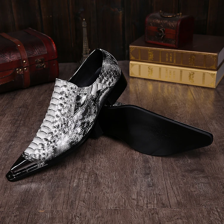 Choudory Mens patent leather black white shoes genuine leather crocodile skin shoes oxford classic pointy formal shoes men