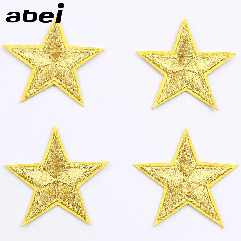 10pcs/lot 5.5cm Embroidered Gold Star Stickers Iron On Clothing Patches Sewing Fabric Appliques Garments Accessories Shirt Badge