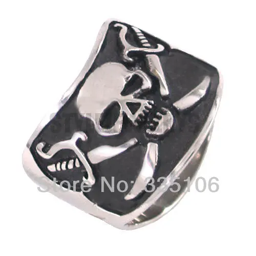 Free Shipping! Caribbean Captain Pirate Skull Ring Stainless Steel Jewelry Classic Motor Biker Men Ring SWR0121