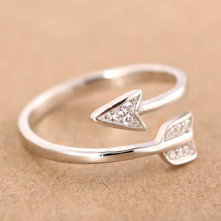 KNOCK high quality New Arrival Fashion Silver Plated Arrow crystal  for women Adjustable Engagement ring arrow women jewelry