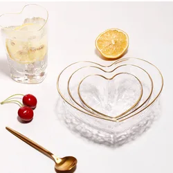 Heart Shape Bowls and Cup Set, Clear Glass, Food, Salad, Oats, Fruit, Dessert, Snack, Water, Milk, Tea Cup, Japanese Style
