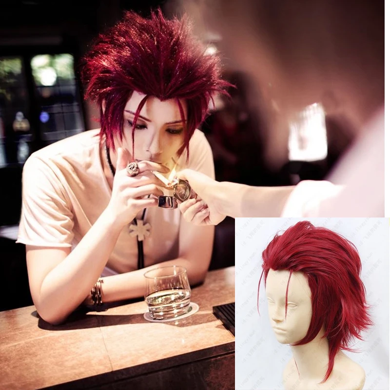 Parrucca cosplay corta rosso scuro K SUOH MIKOTO + cuffia per parrucca gratuita