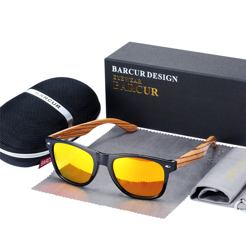 BARCUR Sonnenbrille, polarisierte Zebra-Holz-Sonnenbrille, handgefertigt, Vintage-Holzrahmen, männlich, zum Fahren, Sonnenbrille, Schattierungen, Gafas mit Box