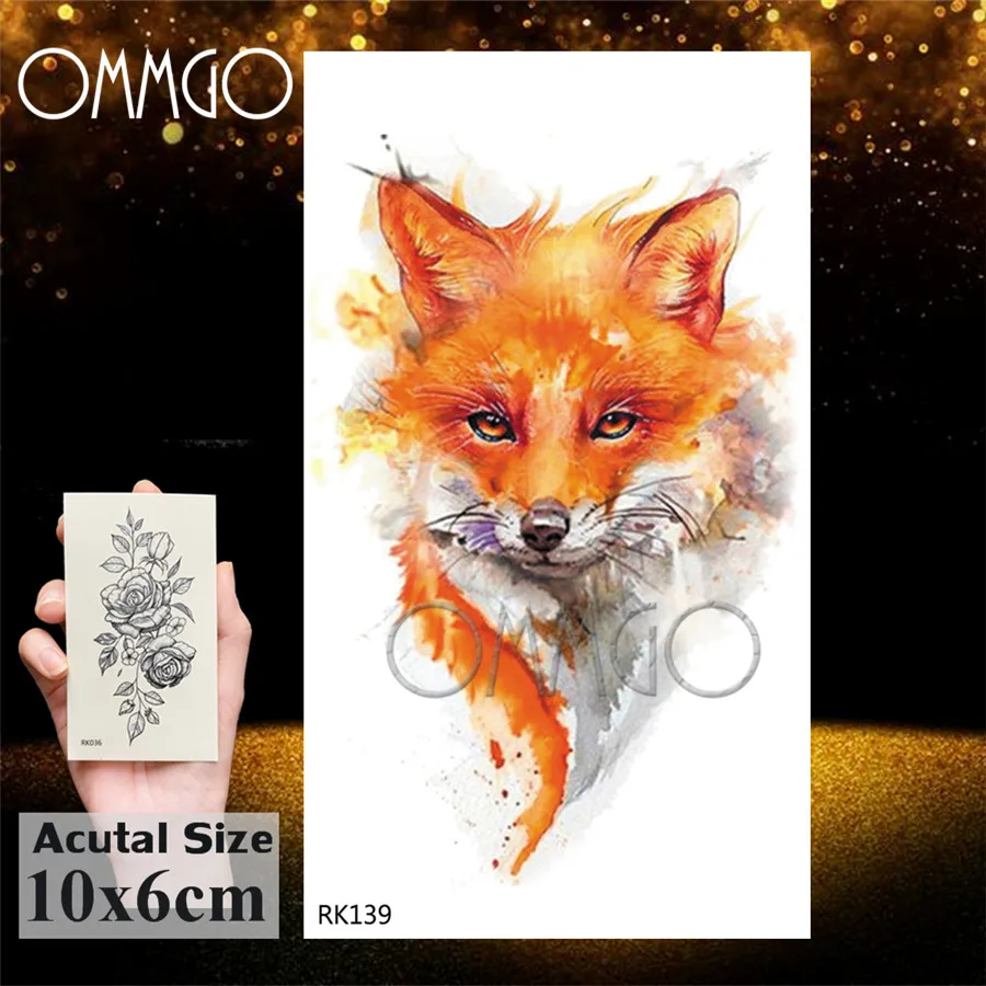 OMMGO Tribal Fox Series Temporary Tattoo Stickers Watercolor Fake Tattoos For Women Men Custom Flash Waterproof Tatoos Body Art