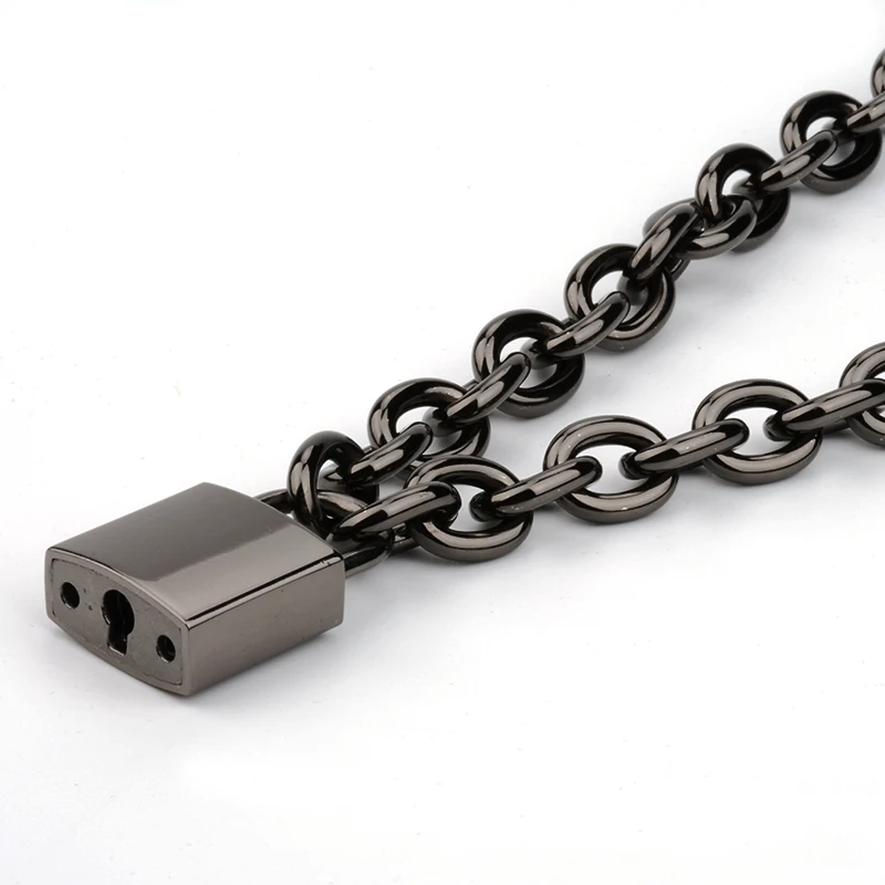 Gun Black Men Women Unisex Chain Necklace Heavy Duty Square Lock Padlock Choker Collar Link Necklace