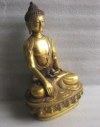 Copper Brass CHINESE crafts Asian 7.8 inch/ Elaborate ancient Chinese sculpture gold-plated copper statue of Buddha