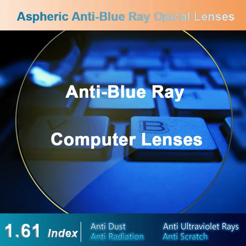 1,61 lentes ópticos anti-rayos azules de visión única para hombres y mujeres lentes de corrección de visión graduada para dispositivos digitales