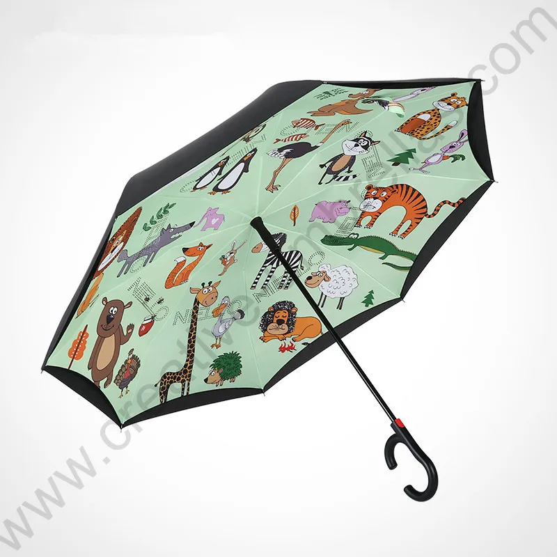 

2pcs/lot 115cm auto open C-Hook self-defense Enlarge double layers Reverse hands-free umbrella Inverted standing parasol