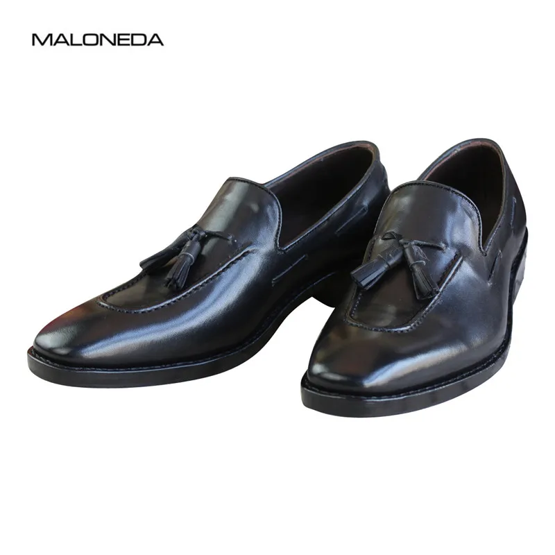 MALONEDA Handmade Genuine Leather Loafers Goodyear Men's Tassel Slip On Shoes Casual