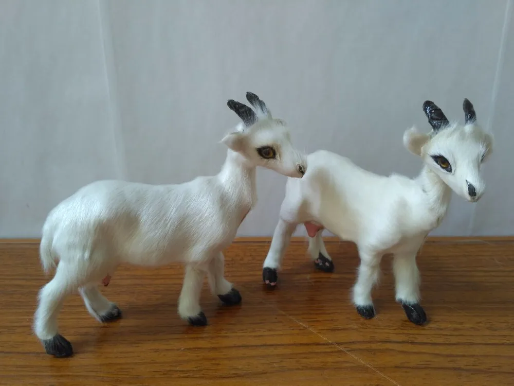 White Plastic & Furs Sheep And Goat Model Set 2 Pcs Approximately 11x10cm Handicraft Props Home Decor Gift