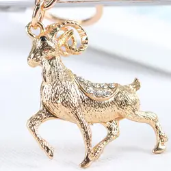 Zodiac Goat Sheep New Cute Crystal Rhinestone Charm Pendant Purse Bag Car Key Ring Chain Creative Wedding Party Gift