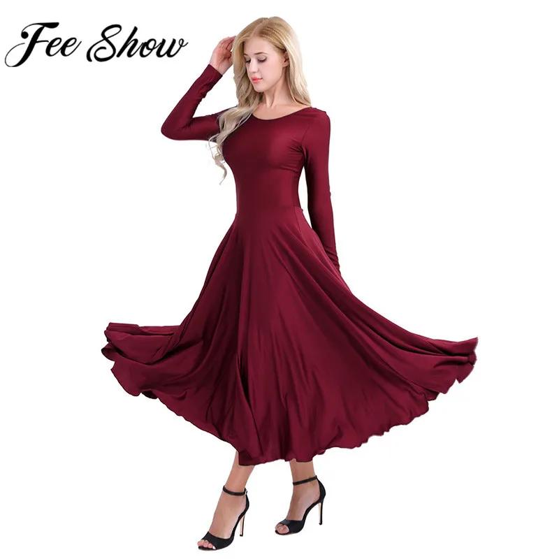 Classic Elegant Women Adult Polyester Long Sleeves Loose Fit Liturgical Praise Dance Dress Ballet Dance Dress Dancewear Clothing