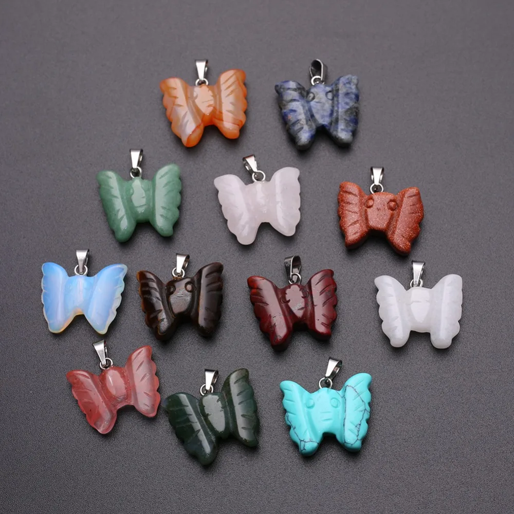 

12pcs Natural Stone Agates Anyolite Carved Pocket 20*18mm Pretty Butterfly DIY Making Charms Finding Benchmades Pendants Free