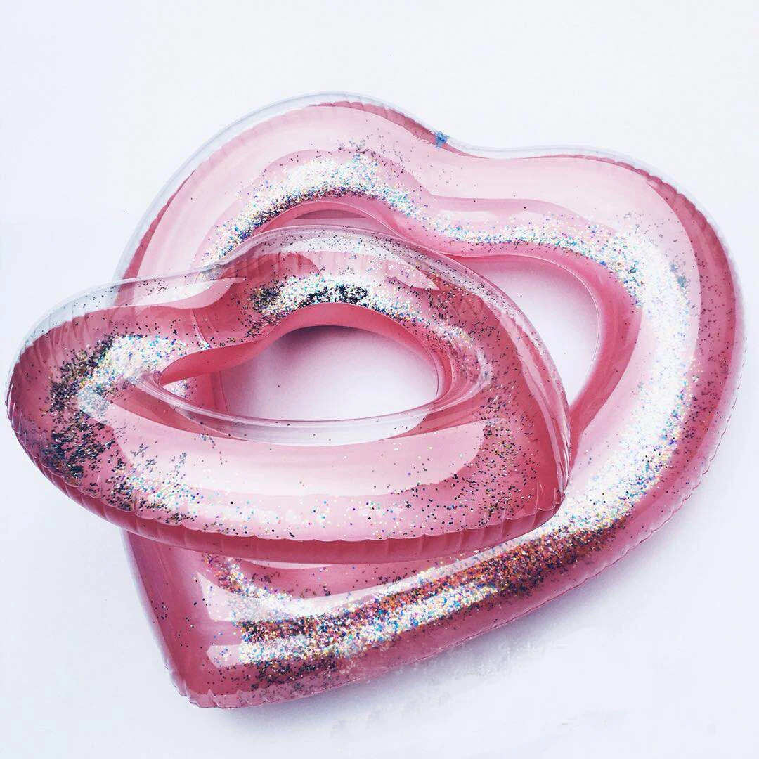 Rose Gold Sequins Heart Swimming Ring Laps Inflatable Pool Float  Heart Adult Child Swim Ring Summer Beach Party Toy Piscina