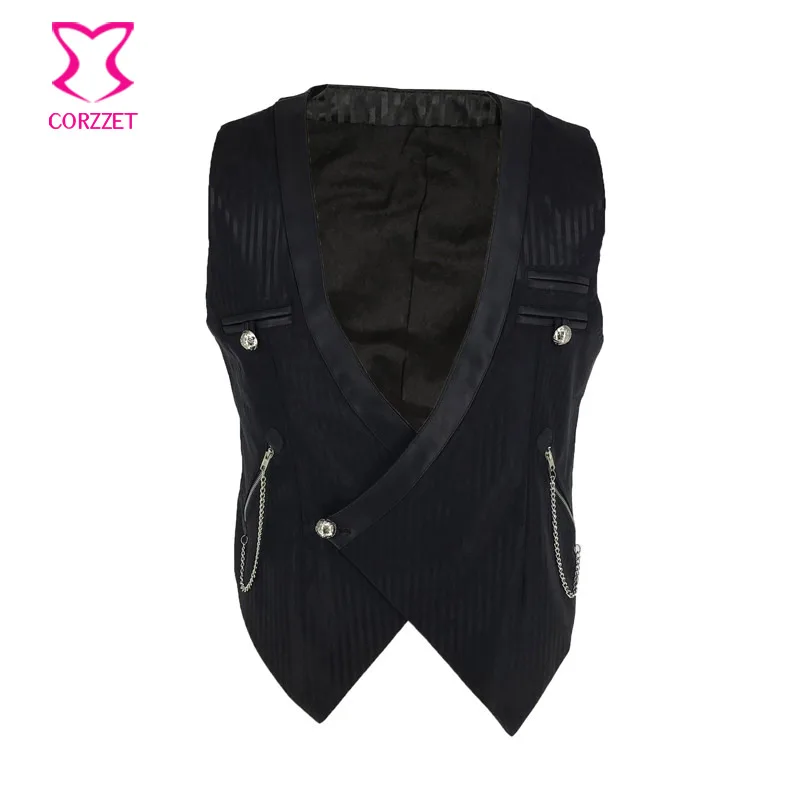 Steampunk Victorian Vintage Vest Men Suit Gilet Homme Black Sleeveless Slim Fit Dress Single Buttons Waistcoat Gothic jacket