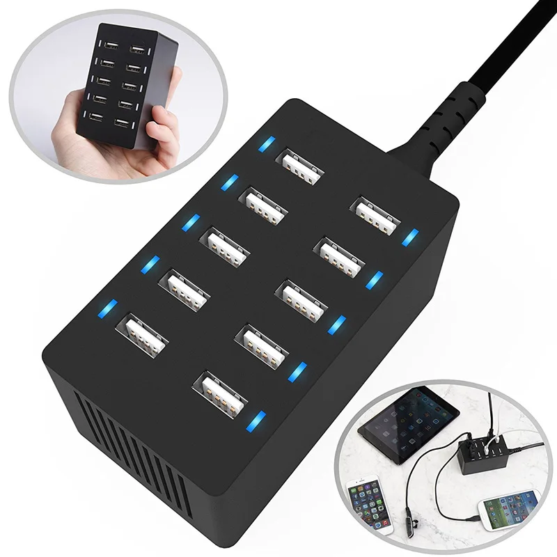 Go2linK Universal 5V 8A Portable 10 Ports USB Wall Travel Smart Charger Desktop Hub Multi Port Rapid Power Adapter UK&US&EU Plug