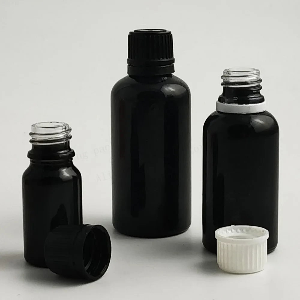 100ml 50ml 30ml 20ml 15ml 10ml 5ml Paint Shining Black Essential Oil Bottle With Tamper Evident Cap 12PCS