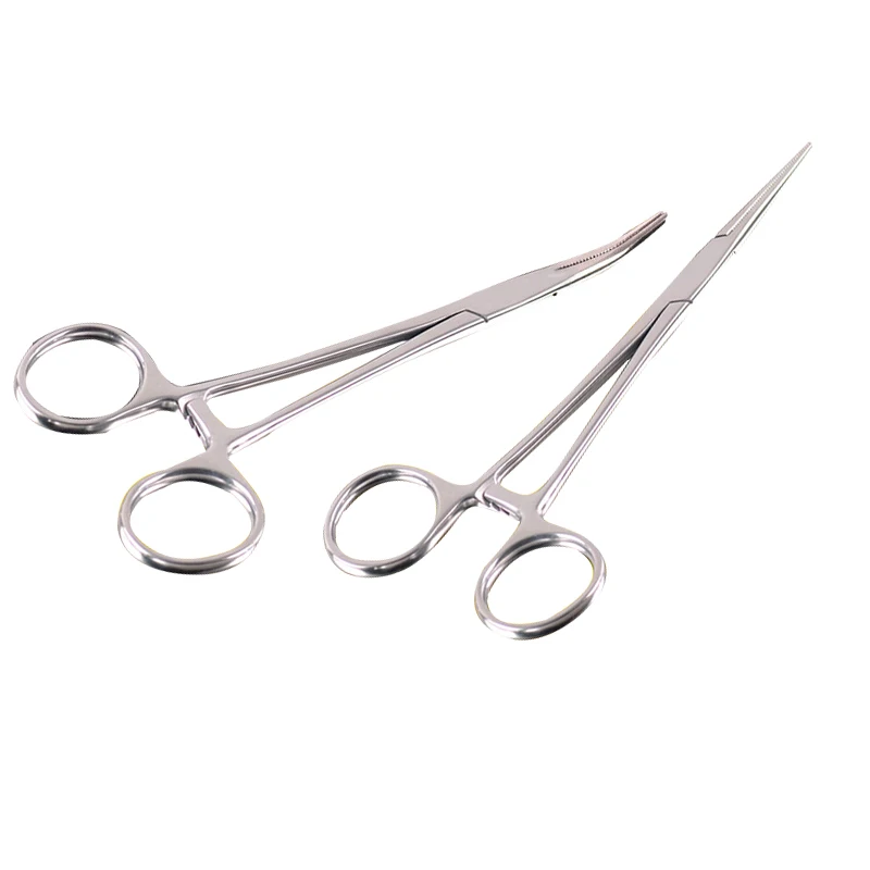 2 Pcs Stainless Steel Locking Forceps Artery Surgical Clamp Curved Straight Tip Fish Hook Pliers Hemostatic Forceps Hand Tools