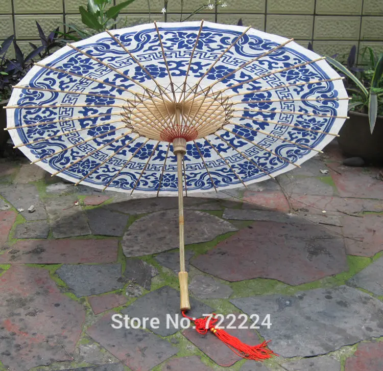 Imagem -02 - Dia 84 cm Estilo Chinês Tradicional Handmade Azul-and-branco Oleada Papel Guarda-chuva da Chuva Parasol Decorativo Guarda-chuva