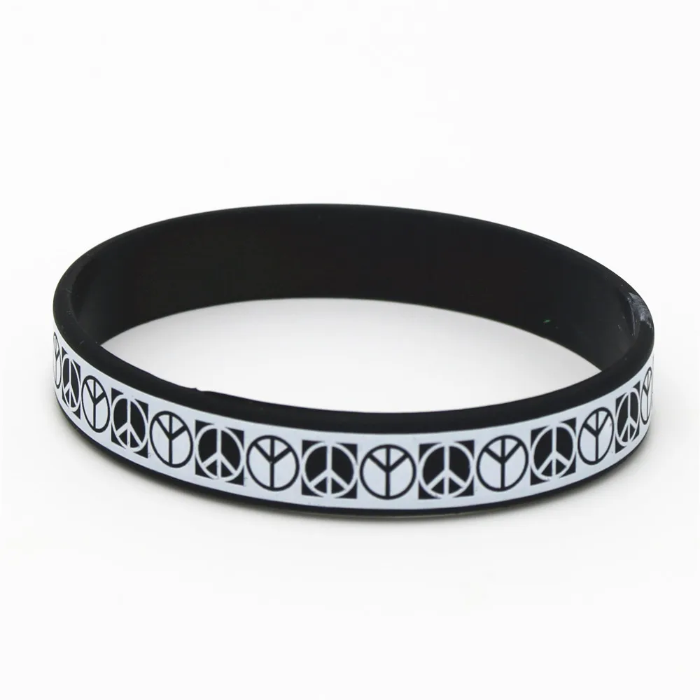 1PC Fashion Jewelry Punk Rock Silicone Wristband Black White Color Sports Bracelets&Bangles Rubber Charm for Adults Gifts SH129