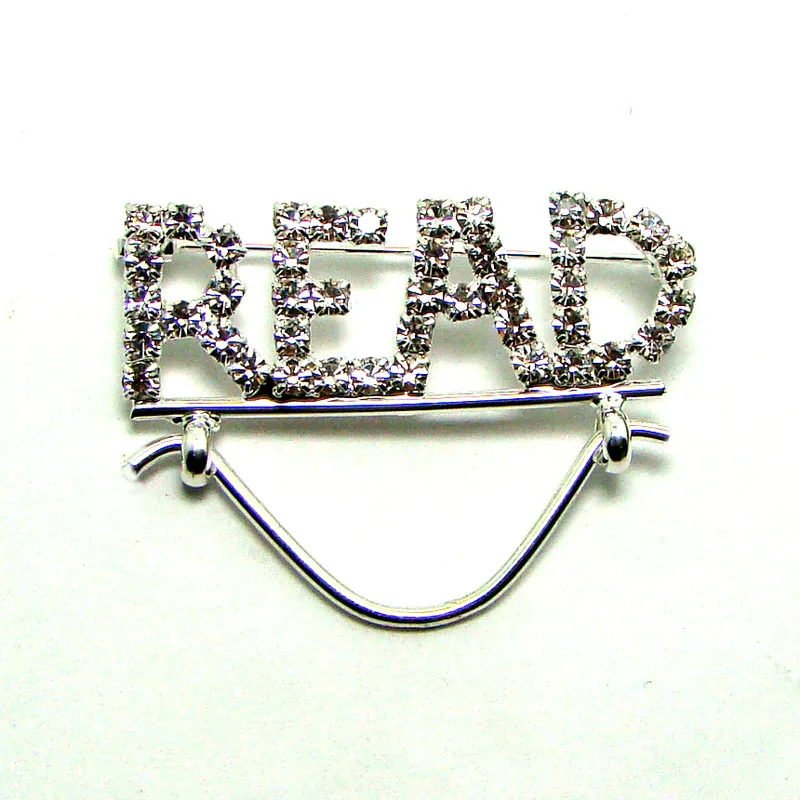 

New silver color rhinestone READ custom words eyeglasses holder pin brooch fashion ornament jewelry accessories 6pcs lot