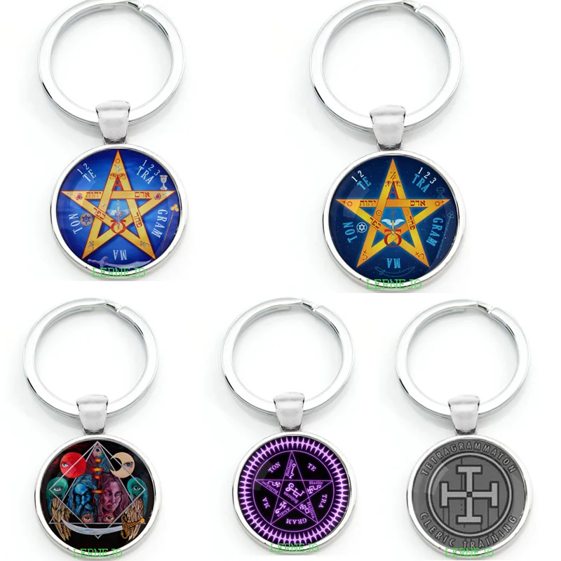 Tetragrammaton Amulet breloczek breloczek ezoteryczny Pentagram wisiorek magiczna moc imię YHVH dla boga lorda on-który-jest Adonai Elohim