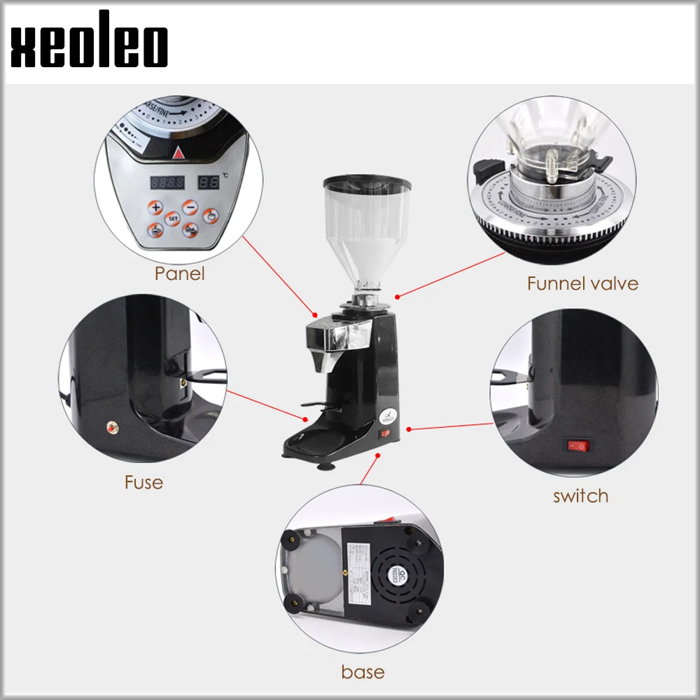 Xeoleo Electric Coffee grinder Commercial Coffee miller Espresso coffee Aluminum milling machine with Timing&Temperature