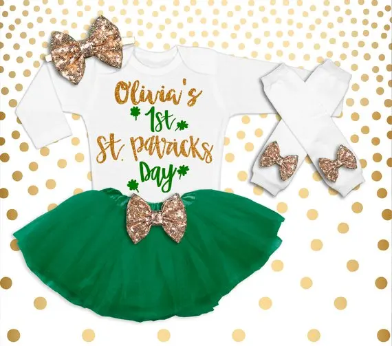 customize glitter Miss March birthday bodysuit onepiece Tutu t shirt legwarmers toodles 1st St. Patrick's Outfit set Birth gifts