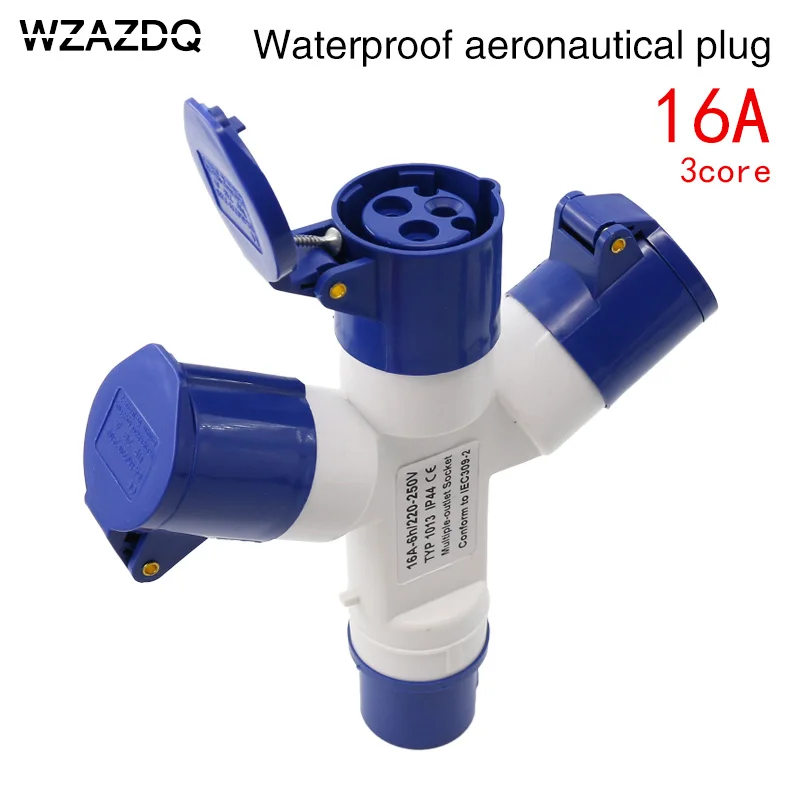 Industrial waterproof aeronautical plug  3 core 3 hole 16A One into three multi-function aeronautical plugs.