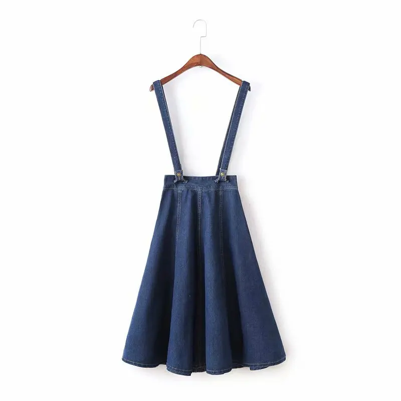 Korean High Waist Mid Suspender Skirt Women Japanese Mori Girl Vintage Denim Blue Overalls Girls Removable Strap Long Jean Skirt