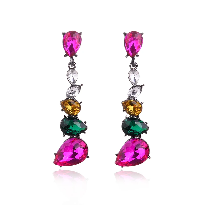 Mixed Colors Crystal Water Drops Dangle Earrings Metal Crystal Drop Earrings Fashion Women Jewelry Christmas Gift