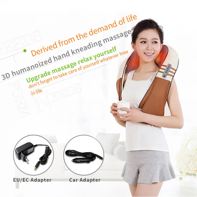 JinKaiRui 16 Massage Heads Heating Neck Shoulder Kneading Massager Cervical Health Care Back Waist Relaxation Massage Shawl