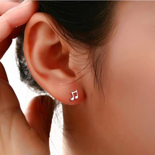 1Pair Fashion Cute Music Note Stud Earrings Tiny Women Silver Plated Musical Notation Ear Stud Earrings Jewelry Gifts for Girl