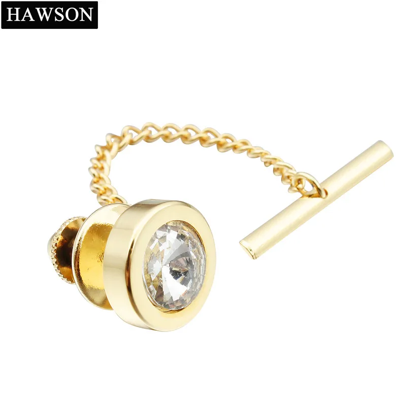 HAWSON Luxury Tie Tack Gold Color Tie Tack And Pin Back With Crystal Deluxe Button Jewelry Mens Accessory