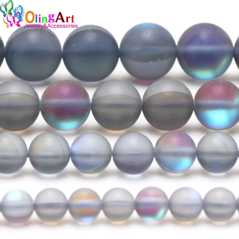 Olingart 6mm/8mm/10mm/12mm Matte gray Rainbow Bead Moonstone Loose Spacer Beads DIY Necklace/bracelet/earrings Jewelry Making