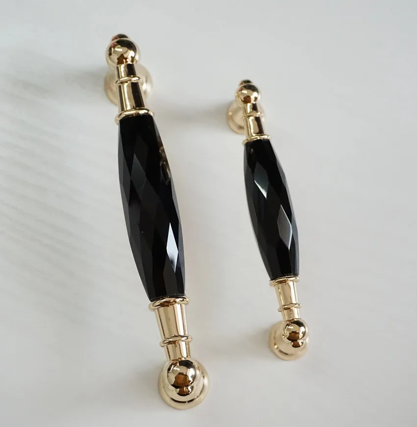 3.75\'\' 5\'\' Glass Dresser Pulls Drawer Handles Gold Black / Clear Chrome Metal Modern Crystal Cupboard Pulls Cabinet Handle