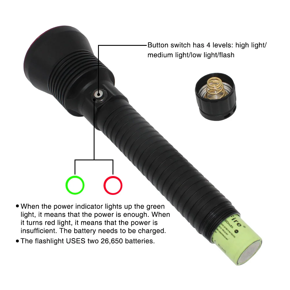Poderoso xhp70.2 led mergulho lanterna tocha subaquática 26650 à prova dwaterproof água cr xhp70 flash light lâmpada 4200 lumens