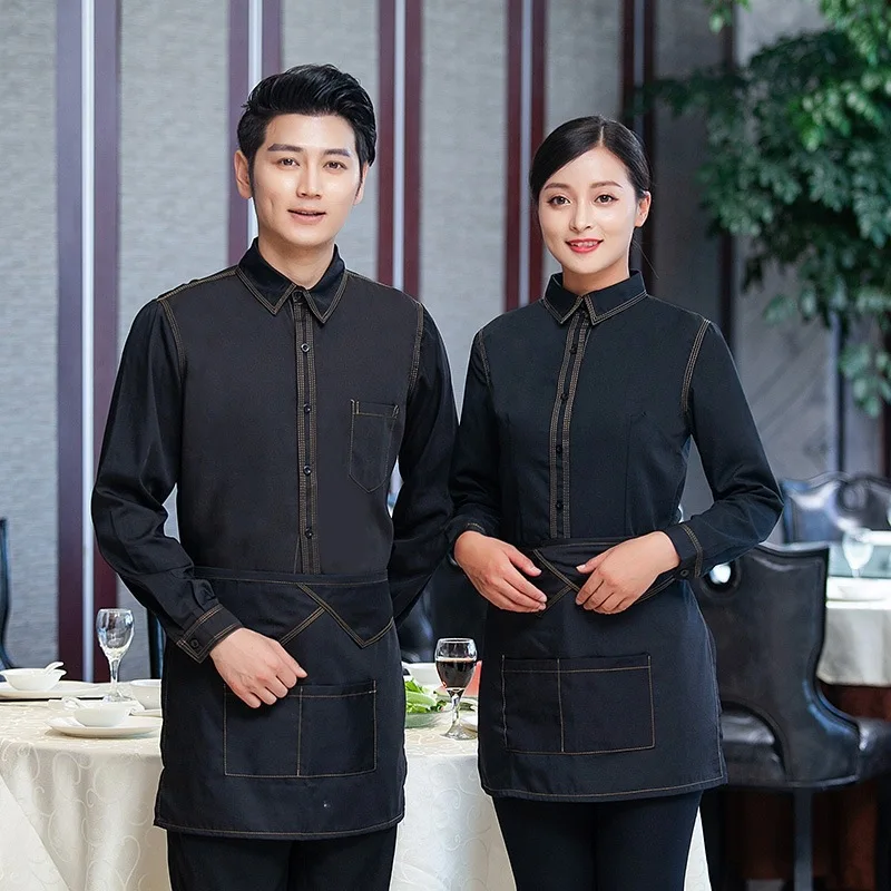 

Hotel Overalls Waitress Uniform Teahouse Hotpot Restaurant Women's Jacket Coffee Shop Long Sleeves Waiter Shirt Work Wear H2342