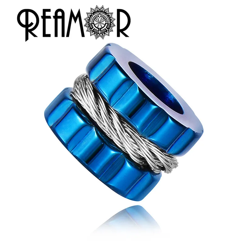 REAMOR 5pcs 316l Stainless Steel Metal Spacer Beads Black Steel Wire Inlay Charms Beads For DIY Bracelet Jewelry Making Findings