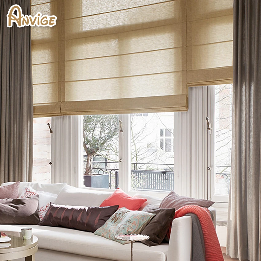 Modern Cotton/Linen Full Blackout/Light Filter Roman Shades ,Easy Install Washable Curtains ,Customized Window Curtain Drape