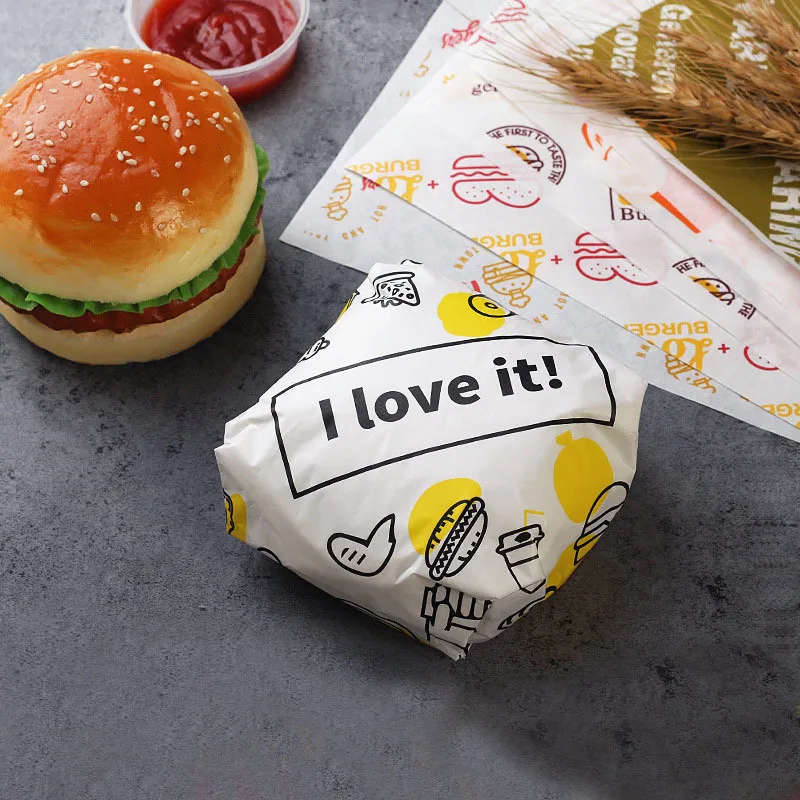 50/100Pcs Wax Paper Sandwich Wrapping Burger Packaging For Bread Fries Wrapper Baking Tools Fast Food Customized