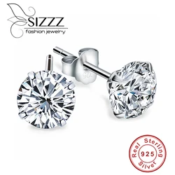 Crystal Zircon Real 925 Sterling Silver Earrings Channel  Cubic Zirconia Silver Stud Earrings for Women Sterling Silver Jewelry