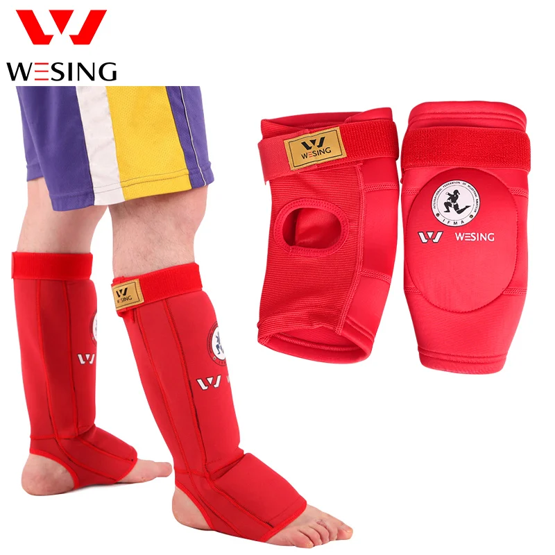 Wesing Professional IFMA Muay Thai Shin Instep Guards and Elbow Guards Muay Thai Protection Equipment Red Blue