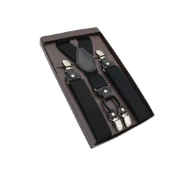 Tirantes elegantes de aleación de cuero Real para hombre, cinturón de 4 Clips, correas elásticas para pantalones, moda comercial, 3,5 cm de ancho