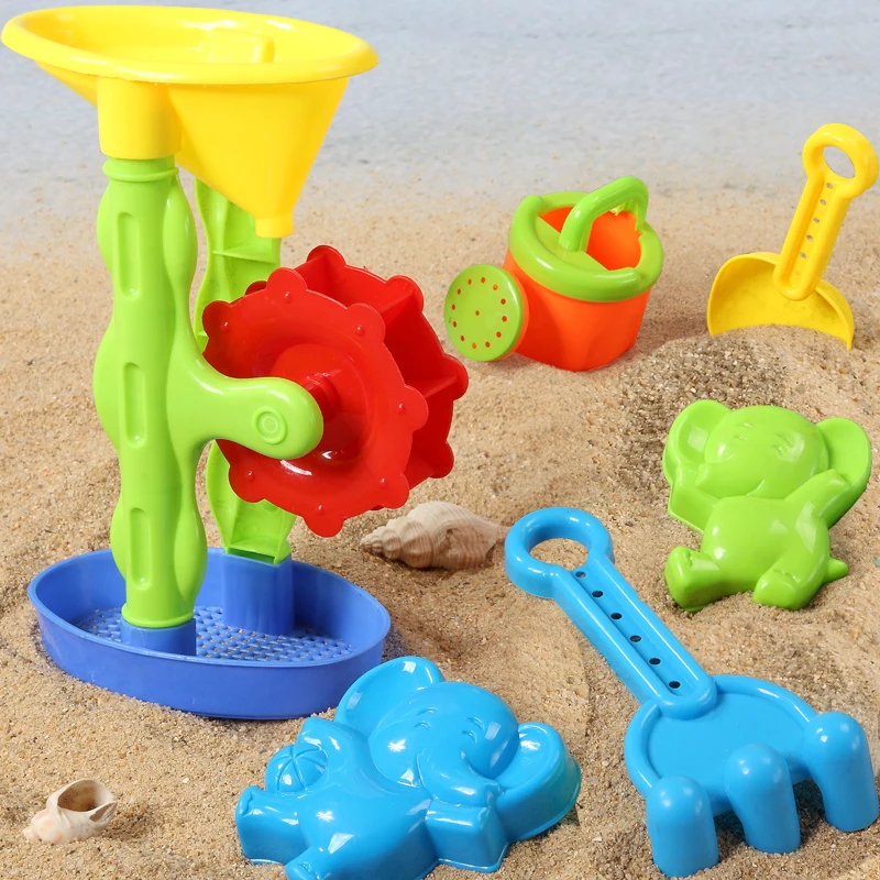 Conjunto de 6 peças de brinquedo de praia para crianças, ferramenta de areia, brinquedo de banho para casa de brincar