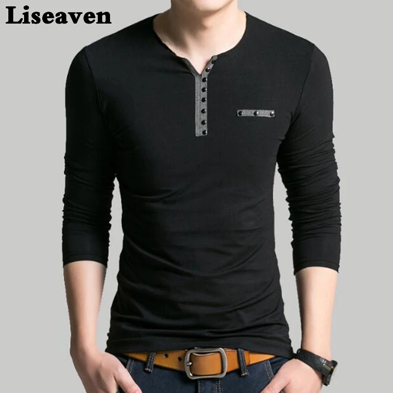 Liseaven Men V Neck Full Sleeve T-Shirt Slim Fit tshirt Brand New Tops & Tees Cotton T Shirts