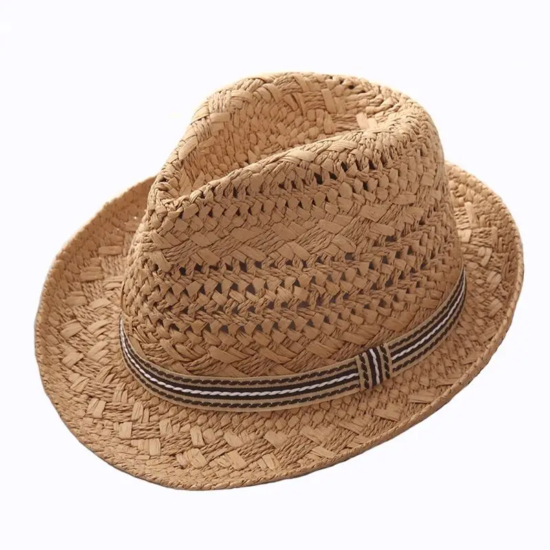 2018 new Fashion Handwork Women Summer Raffia straw Sun hat Boho Beach Fedora hat Sunhat Trilby Men Panama Hat Gangster Cap