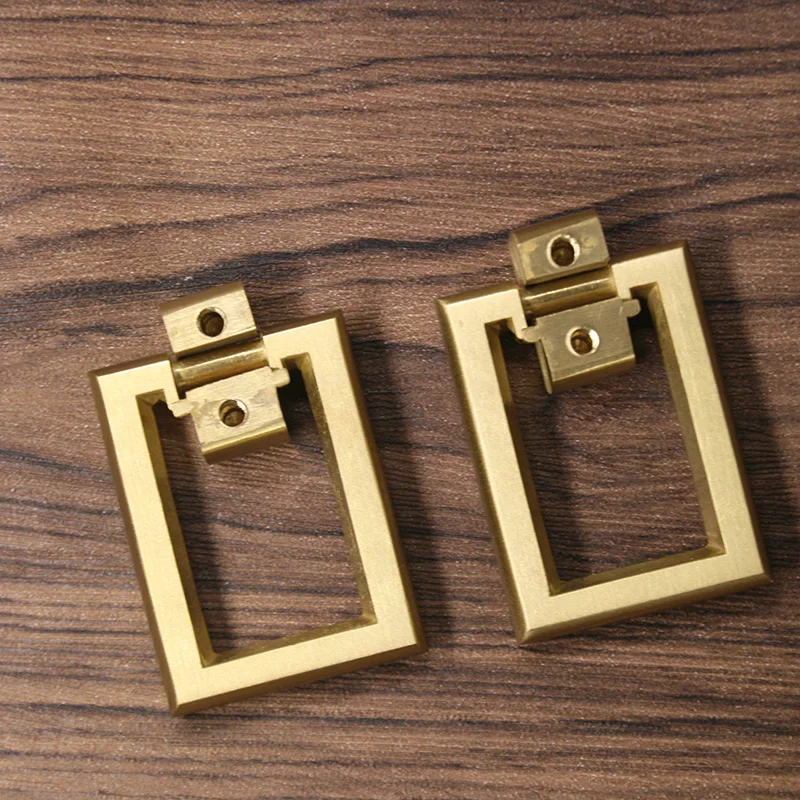 2pcs/lot Brass Cabinet Door Handle Single Hole Square Cupboard Pull Ring Furniture Door Hand and Knobs